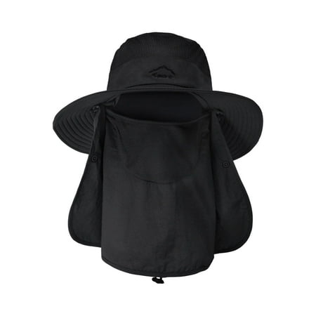 Sun Hats Neck and Face Cover Men Visor with Windproof Strap Sun Protective Wide Brim Hat Sombrero Hats Fishing Hat Men for Vocation Beach Black