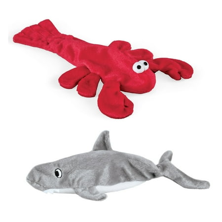 Fleece Squeaky Toy - Sea Creatures Stuffing-Free Squeaky Dog Toys, 2-Pack of Lobster and Shark