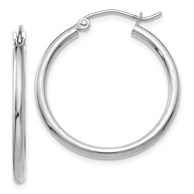 2 x 25 mm 14K White Gold Lightweight Hoop Earrings, Pair