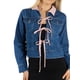 thumbnail image 1 of Jess por Meiko Chaquetas de Mujer de Manga Larga con Cuello, Chaqueta de Denim con Color Contrastante y Corbata, Talla XS Mediana, Azul Denim/Rosa, 1 of 6
