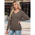 thumbnail image 6 of Women'S Sweaters Casual V-Neck Long Sleeve Sweaters Loose Solid Fall Tops Pullover Sweater Coffee XL, 6 of 7