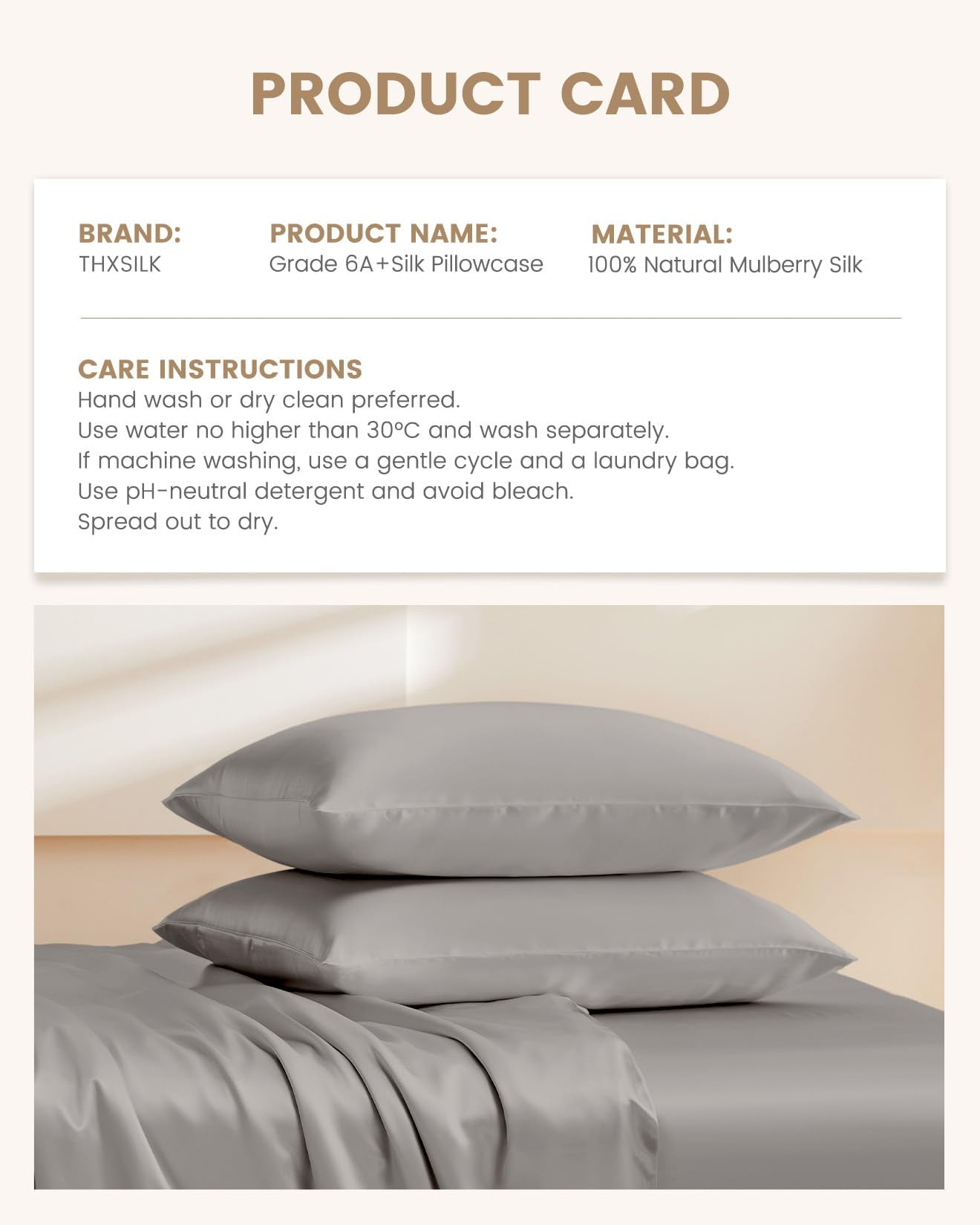 THXSILK 19 Momme Silk Pillowcase, Mulberry Silk Pillow Case with Hidden Zipper, Both Sided 100% Natural Mulberry Silk, Queen Size(20"x30"), Charcoal