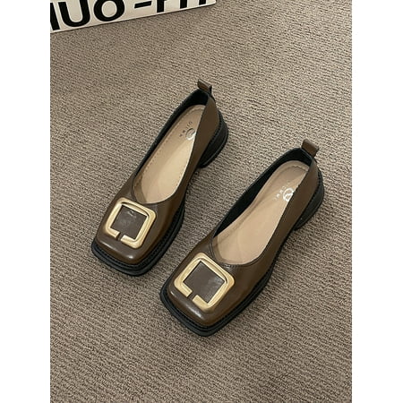 

French Retro Shoes Women‘s 2024 Summer New High-end Sense Metal Square Buckle Mary Jane Shoes Elegant Single-layer Shoes for Commuter