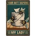 thumbnail image 1 of Letrero de hojalata de metal con diseño de abejas en el baño, estilo vintage, divertido póster de arte para pared de baño, servilletas, placa decorativa de My Lady, 1 of 9