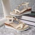 thumbnail image 5 of Bohemian Wedge Sandals for Women Summer Dressy Ankle Elastic Wide Width Platform Sandals Lightweight Comfortable Open Toe Slip On Ankle Strap Beach Shoes Beige B 9.5, 5 of 7