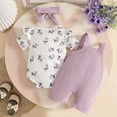 thumbnail image 4 of CAICJ98 Baby Girl Summer Clothes Suspender Jumpsuit Newborn Short Sleeve Ruffled Romper + Cute Cartoon Pants + Headband Outfits Set (Purple,12-18 Months), 4 of 7