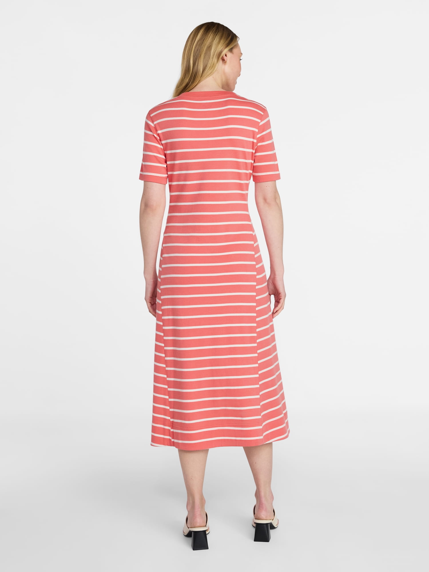 Time and Tru Women's Seamed Cotton Midi Dress, Sizes XS-XXXL