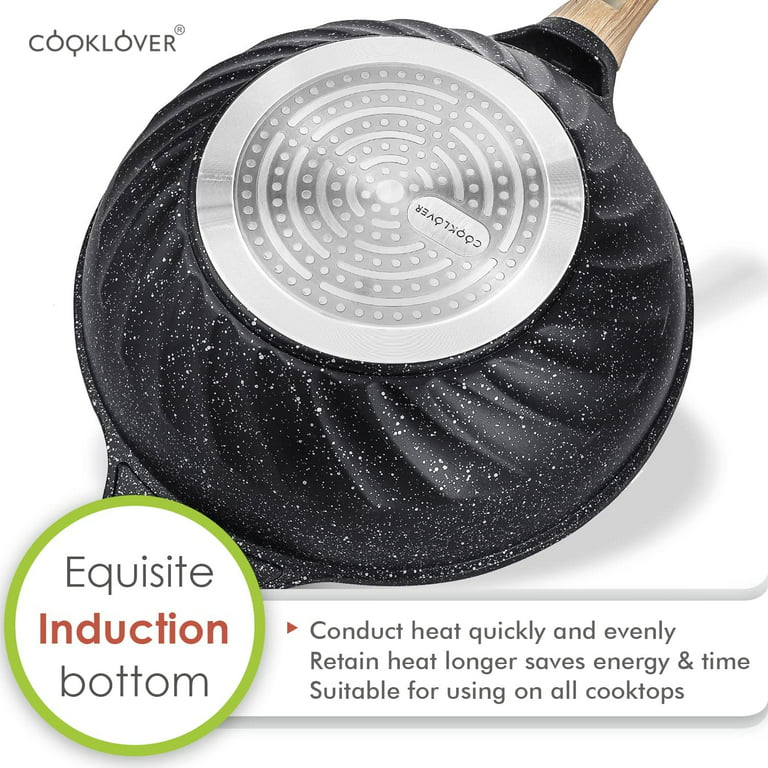 COOKLOVER Nonstick Saute Pan 100% PFOA Free Cookware Induction Skillet Stir  Fry Pan with lid 11 inch - Black