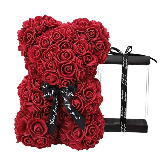 Oso de peluche con forma de rosa, ideal como decoración para aniversarios, fiestas, bodas, flores artificiales con caja de regalo para esposa y novia. Rojo