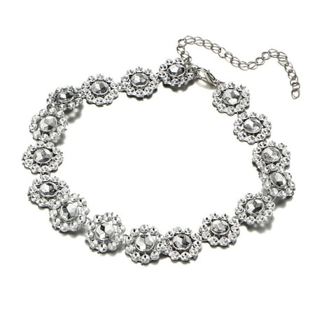 Nordstrom Flowers Necklace Fashion Multilayer Acrylic Crystal Hollow Flowers Necklace Choker Rhinestone Retro Short Collar Necklace Women Jewelry Gift Accessory ()