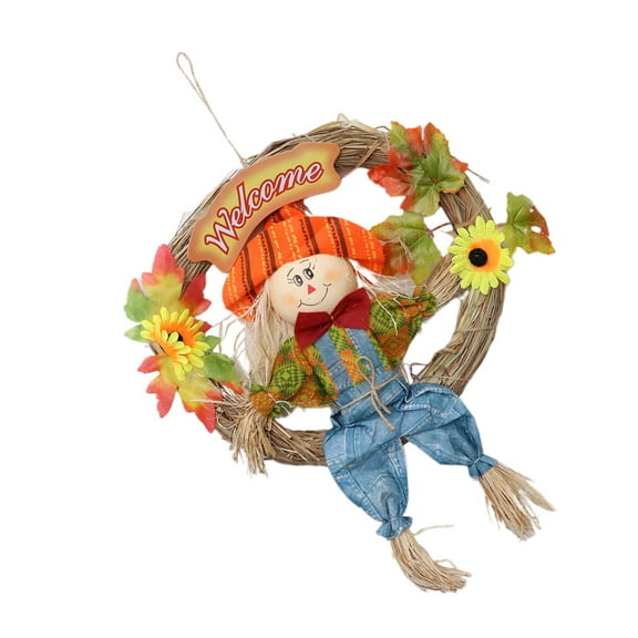 LEORX  Front Door Wreath Scarecrow Wreath Multi Colored for Friends 1Set