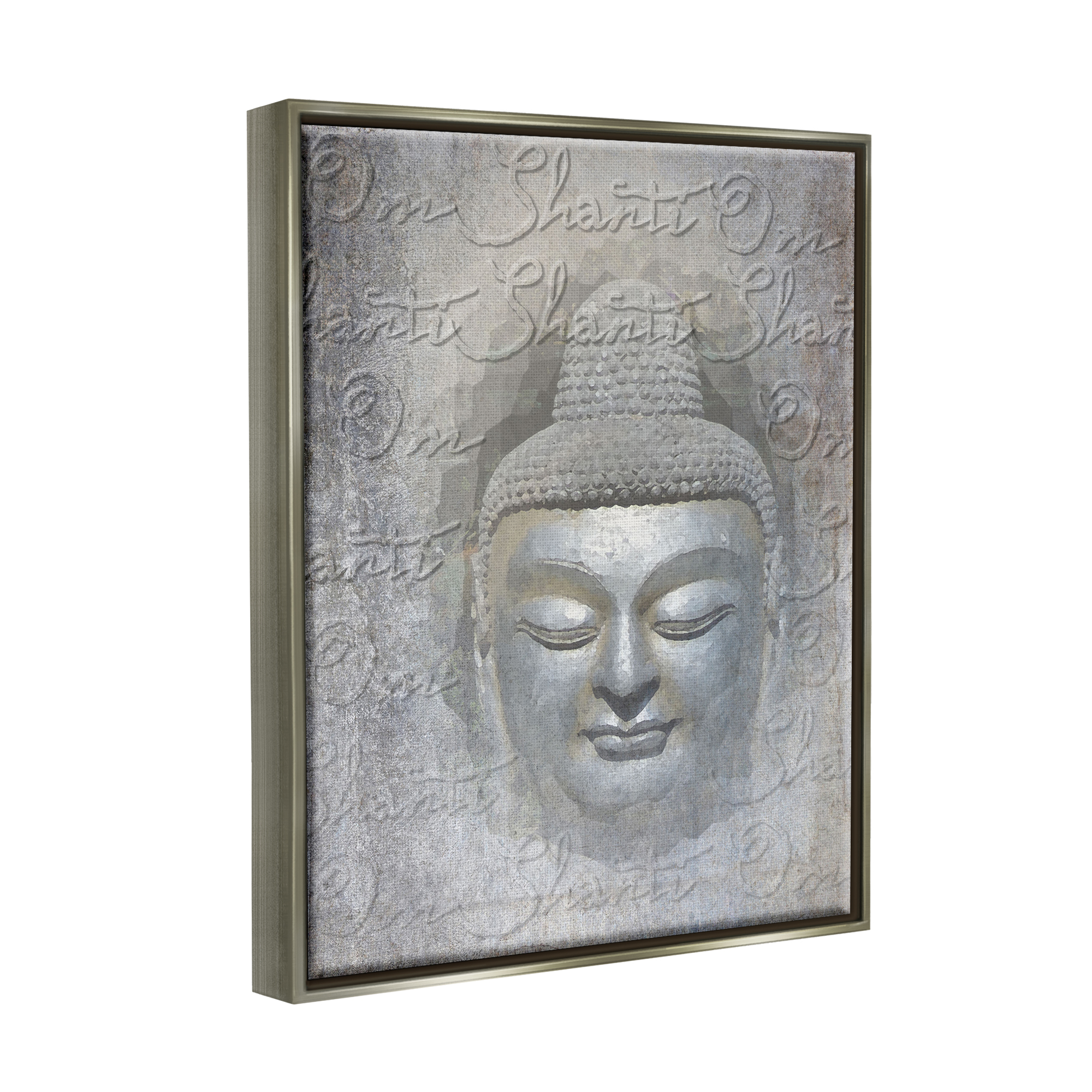 Stupell Industries Spiritual Buddha Face Abstract Painting Gray Floater Framed Canvas Art Print Wall Art, 17 x 21