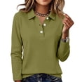 thumbnail image 6 of Women's Polo Shirts Golf Henely Button Down Tops Collared 3/4 Sleeve Tunic Work Blouses Plain Lightweight Clothes Army Green L, 6 of 6