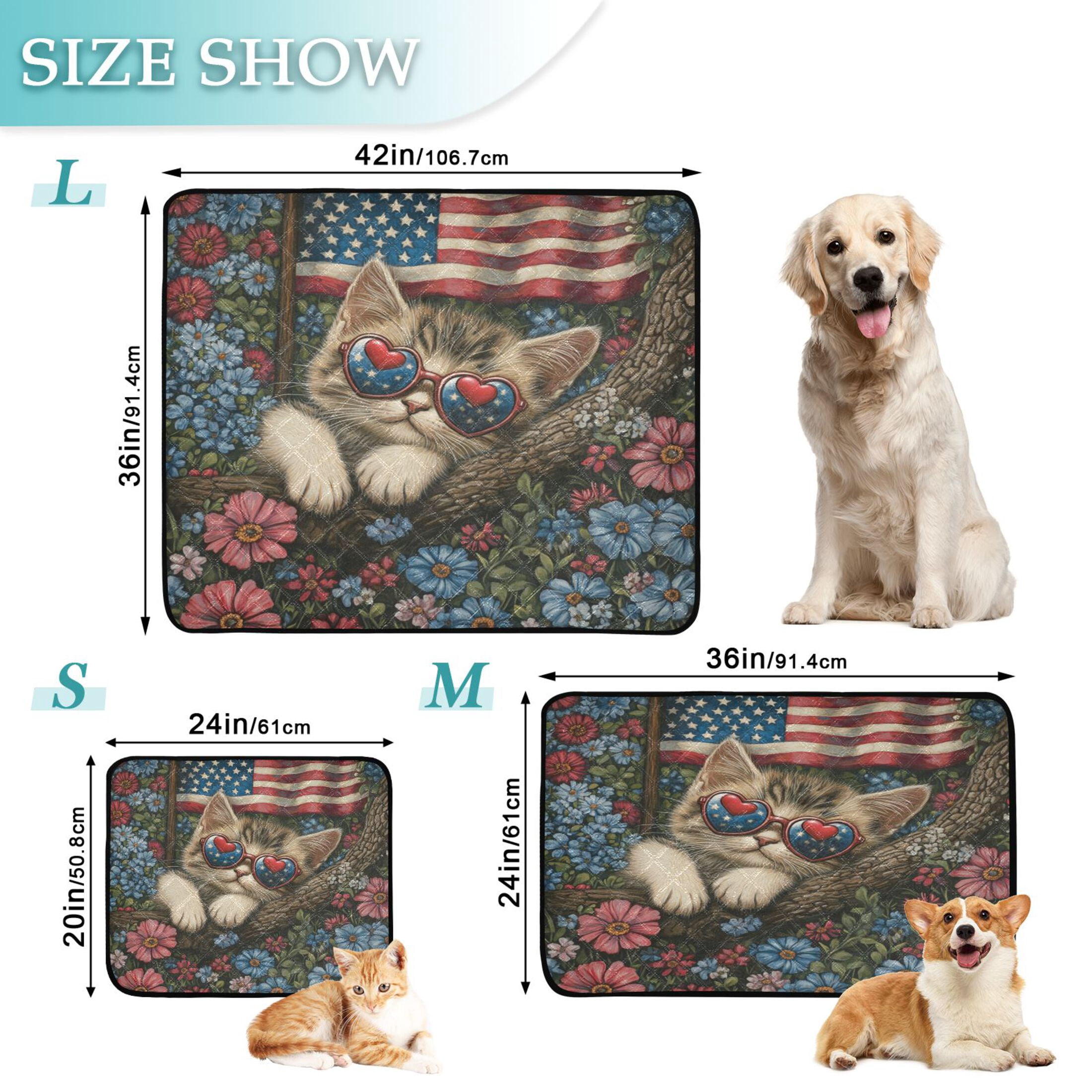 Qxltty American Flag Floral Cat Cat litter Pads Pet Set of 2 Diaper Mats Center Anti-leakage Layer Absorbent Soft and Comfortable
