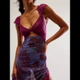 thumbnail image 4 of Vestidos Largos de Verano Y2K con Encaje, Retazos, , Estampado Floral, Escote Corazón, Espalda Descubierta y Abertura para Mujer Púrpura M, 4 of 7