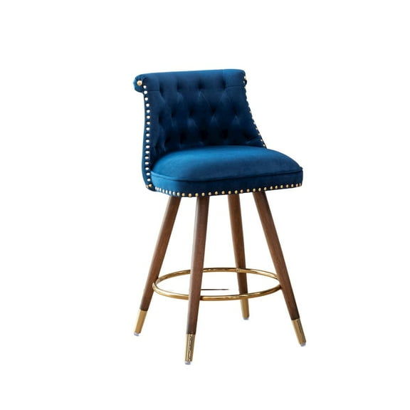 Roundhill Furniture Elvara Set of 2 Button-Tufted Counter Stools with Nailhead Trim - Blue