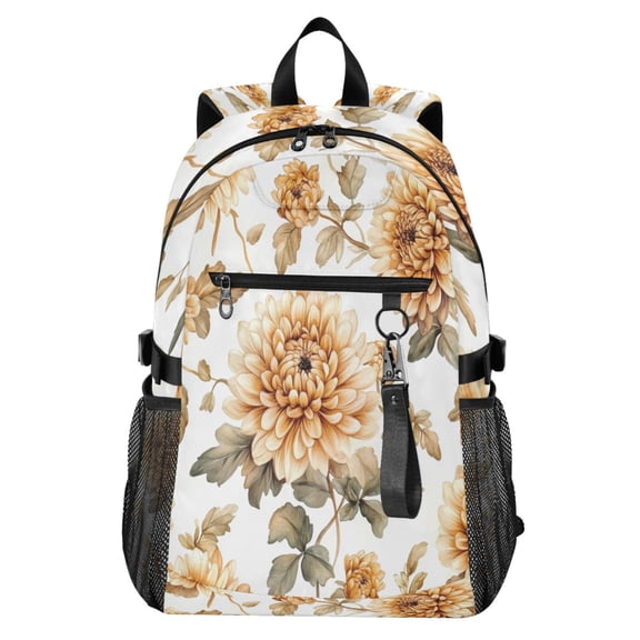 Full‑Print Casual Laptop Backpack, 20L Water‑Resistant Twill Tote Daypack with 14 Inch Computer Compartment for School Business Travel Maroon Chrysanthemums