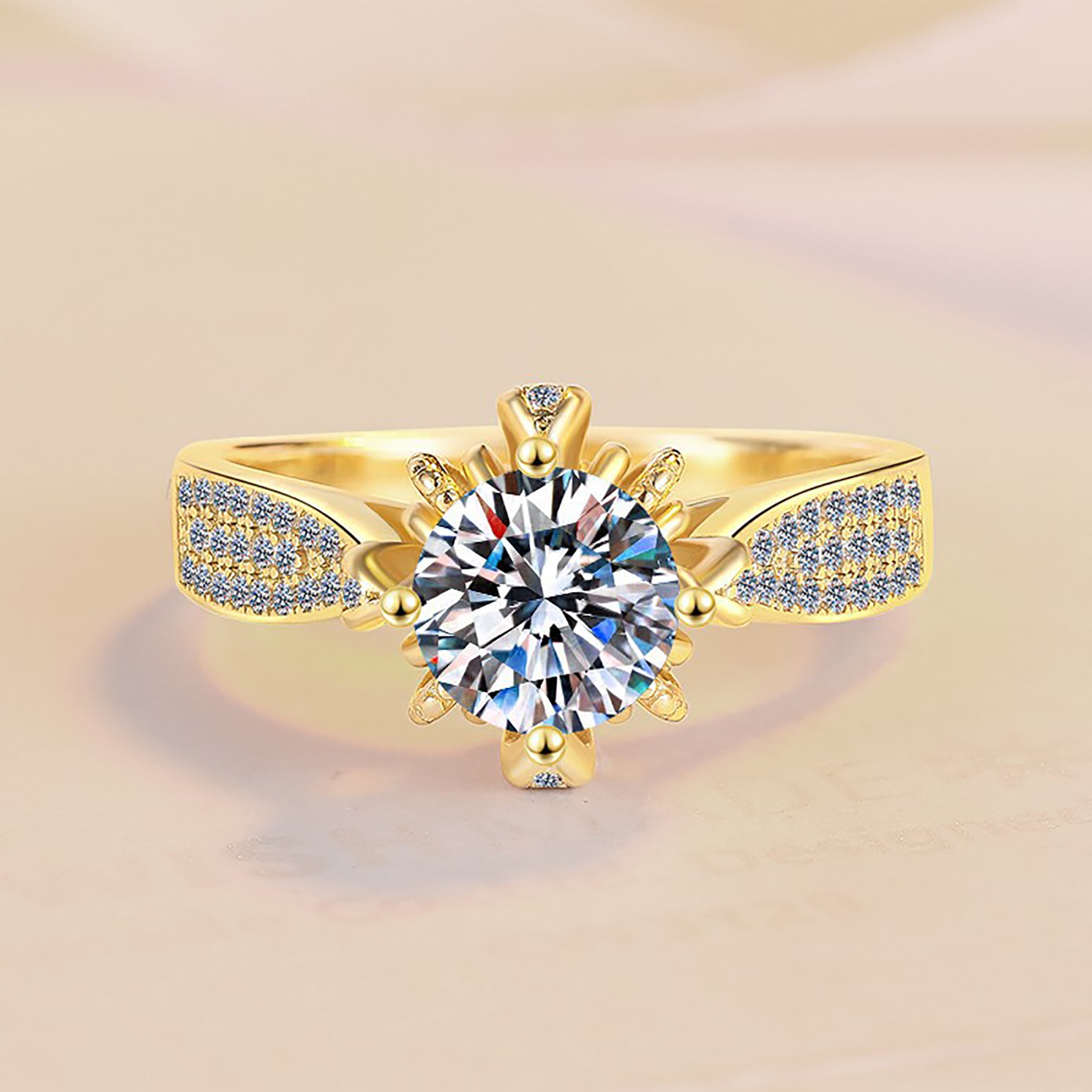 1.0ct Moissanite Diamond Petal Engagement Ring for Women D Colour Sparkling Halo Lover Genuine Moissanite Wedding Promise Four-claw Flower Shape Group Diamond Bridal Jewelry