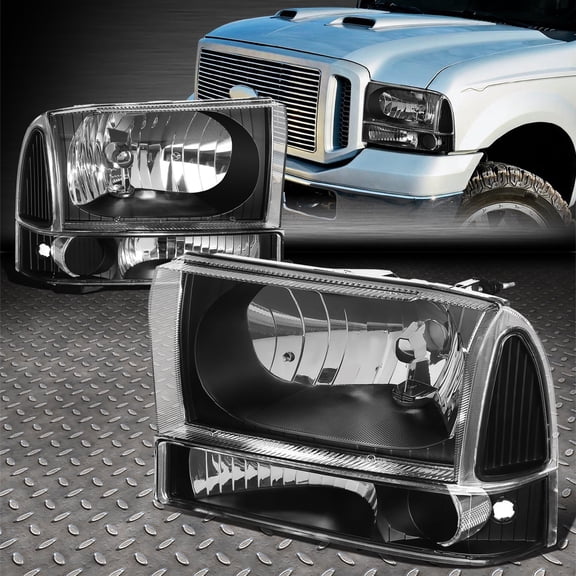 NUVISION for 99-04 Ford F250 F350 Super Duty Black Housing Clear Corner Headlight Lamps