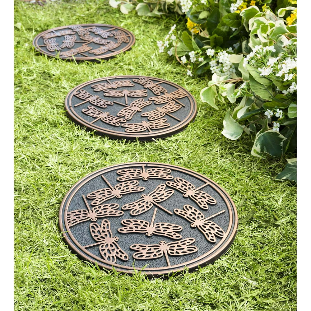 Recycled Rubber Garden Pathway Round Stepping Stones, Set of 3, Dragonflies
