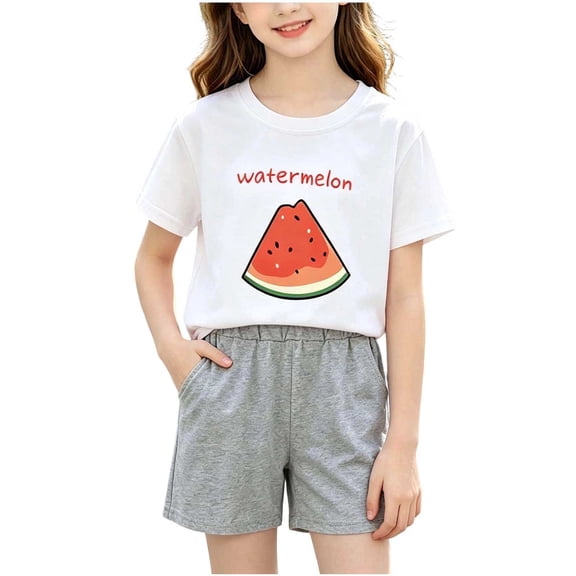 Yutgune Toddler Girl Back to School Cute Summer Cotton Outfits Watermelon Print Short Sleeve T-Shirt and Shorts 2 Piece Set, 2-8 Years