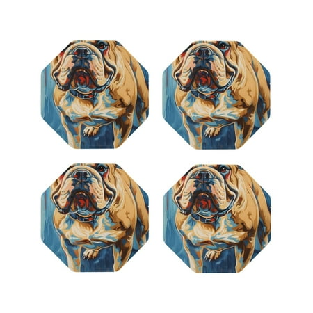 

Honeii Patriotic Bulldog Welcome Print Leather Coaster Set of 4 Ideal for Safeguarding Your Furniture from Drinks Spills and Effortless Cleanup-Octagon