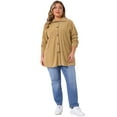 thumbnail image 3 of DARING DIVA Plus Size Corduroy Long Sleeve Button Down Shacket Jacket 1X Khaki, 3 of 5