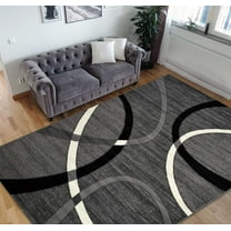 HR Geometric Stripes Area Rug 8x10 [7'.5" x 10'.5"] Oval Pattern Modern Black & Grey Carpet Comfy shed Free Stain Resistant