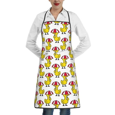 

Qekee Rubber Duck Chicken Bird Print Adjustable Bib Apron Resistant with Pocket Cooking Kitchen Aprons for Women Men Server Chef Apron