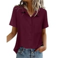thumbnail image 3 of Women Button Down Shirts Lapel Short Sleeve Shirt Collared Work Tops Business Casual Dressy Summer Spring Clothes with Chest Pocket, Wine XXL, 3 of 7