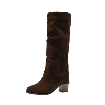 

Fall Savings Clearance Deals 2022! Juebong Women s Winter Thick High Heel Pointed Sleeve High Tube Suede Boots In Solid Color