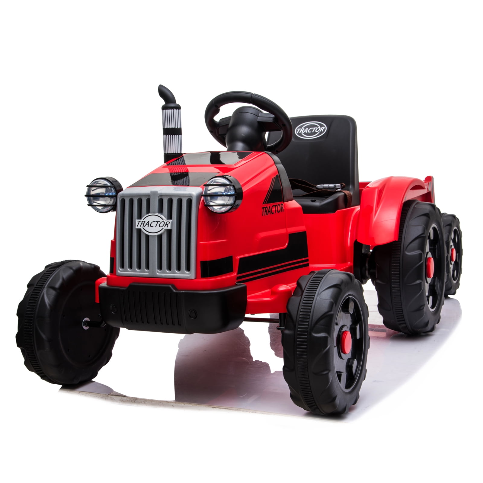 TOBBI 12V Kids Electric Battery-Powered Ride On Toy Tractor w/ Trailer Rose Red 