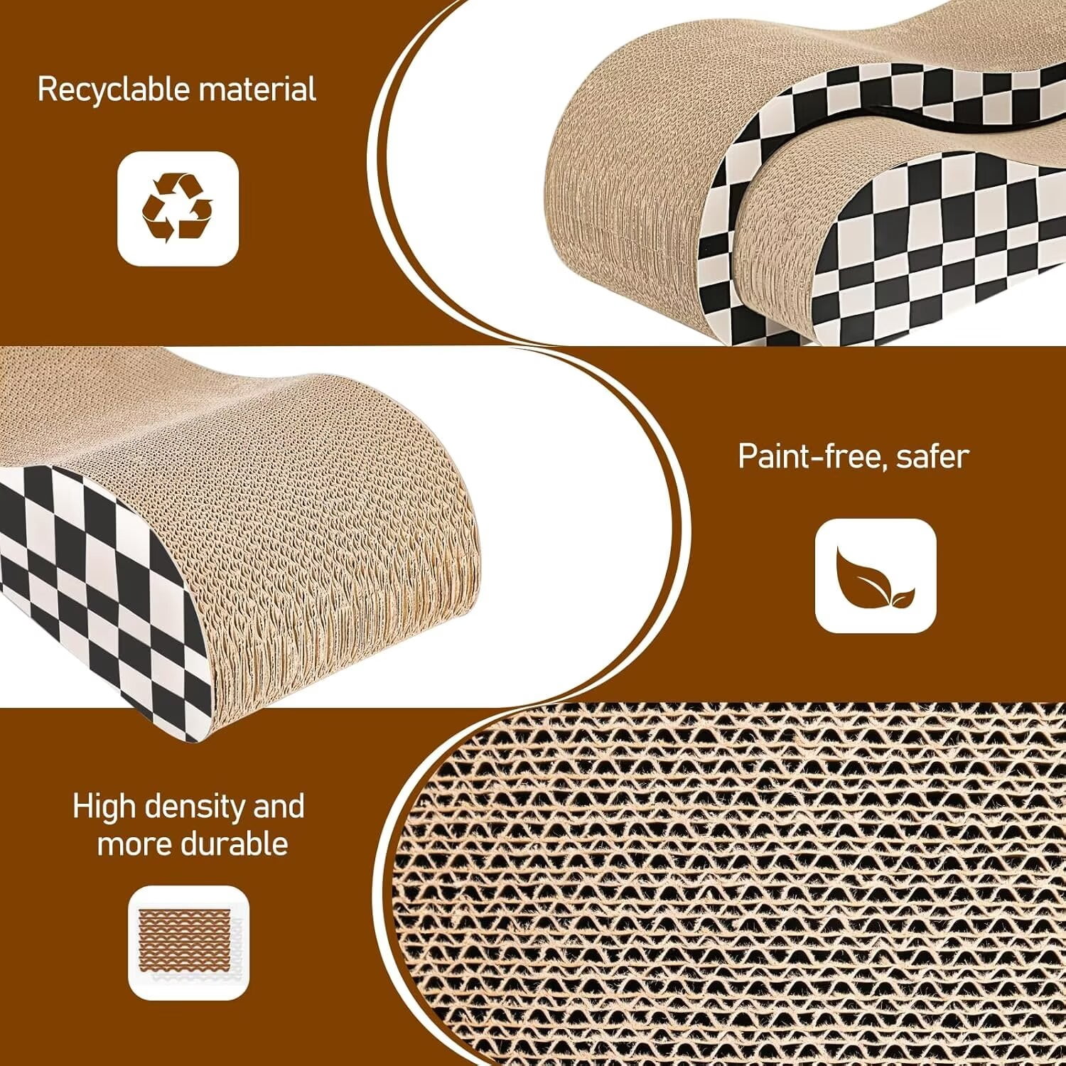 QUIOCOZY 2-in-1 Cat Scratcher Lounge, Large Cardboard Scratch Board Bed for Indoor Cats, Reversible Cat Scratching Pad, 27.56 x 9.45 x 8.86 in, Checkerboard