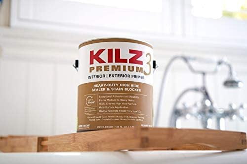 KILZ Premium High-Hide Stain Blocking Interior/Exterior Latex Primer/Sealer, White, 1-gallon — Exterior Wood Surfaces, UV-Resistant Formula