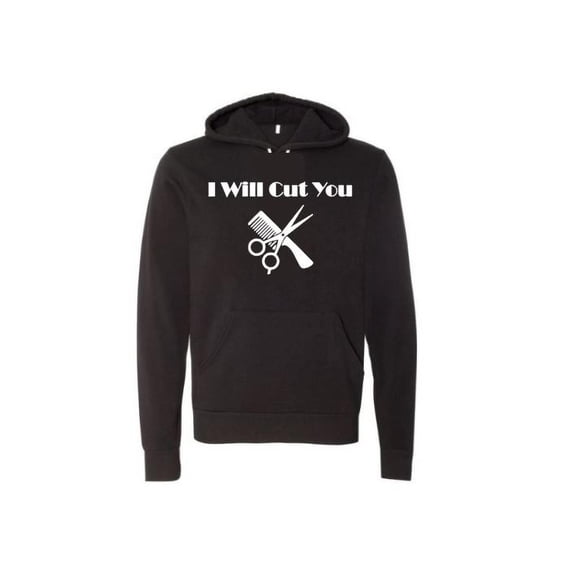 Hair Dresser Hoodie, I Will Cut You, Barber Hoodie, Gift For Barber, Salon Apparel, Gift For Hair Dresser, Haircut, Clippers, Comb, Hoodies, Black, LARGE