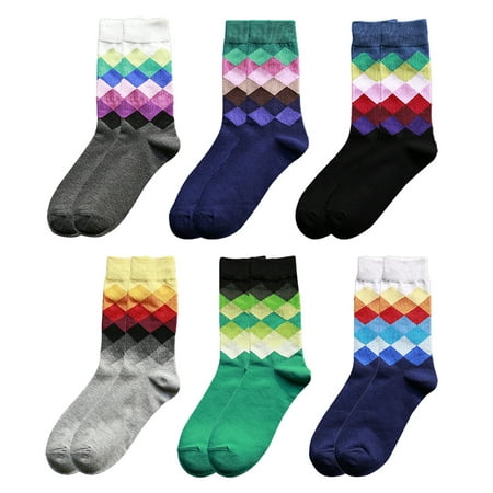 

6 Pairs Colorful Mens Socks Anti-Skid Comfortable Rhombus-grid Cotton Socks Long for Men