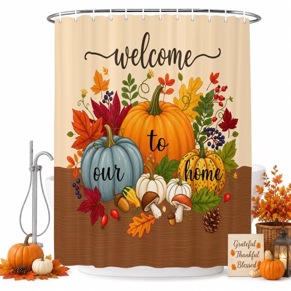 Shower Curtains for Bathroom-36"x72",Welcome to Our Home Words Waterproof Bath Curtain Grommet Shower Curtain Set with Hooks,
