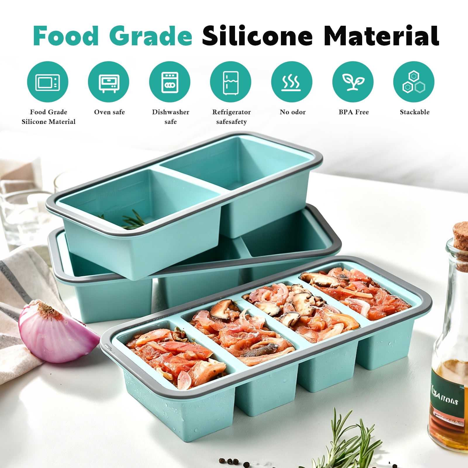 Godance 3 Pack Silicone Freezer Trays with Lids, 1-Cup(250) 1.4-Cup(350ml) & 2-Cup(500ml) Soup Container Style Ice Cube Trays for Freezer, Ideal for Frozen Broth, Leftovers and Meal Prep