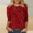 thumbnail image 2 of Ounisa 3/4 Length Sleeve Womens Tops Round Neck Loose Cute Spring Summer Tee Shirts Dressy Casual Print Blouses Tunic, 2 of 9