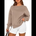 thumbnail image 3 of Sudadera Informal de Cuello Redondo para Mujer, -Otoño 2025, Larga, Abertura Lateral, Sudadera para Hacer Ejercicio. Caqui M, 3 of 10