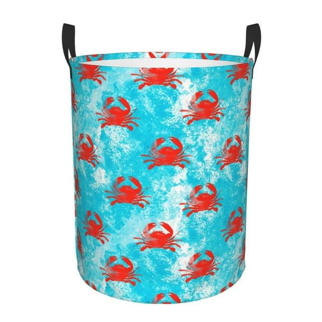 Fotbe Crab Swims In The Ocean Cesto de Ropa con Asas, Cesto Impermeable de Gran Capacidad, Bolsa de Lavado para Dormitorio, Cesto de Ropa con Ruedas y Asas-Medium