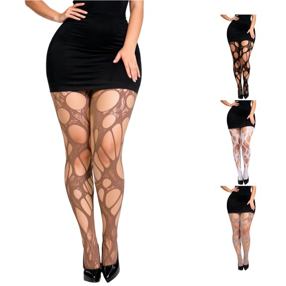 Xijirk Women Large Cutout Floral Mesh Fishnet Footed Pantyhose High Stretch See Through Hosiery Tights for Club Evening Party Punk Dating Outfit Wear,Brown,One Size
