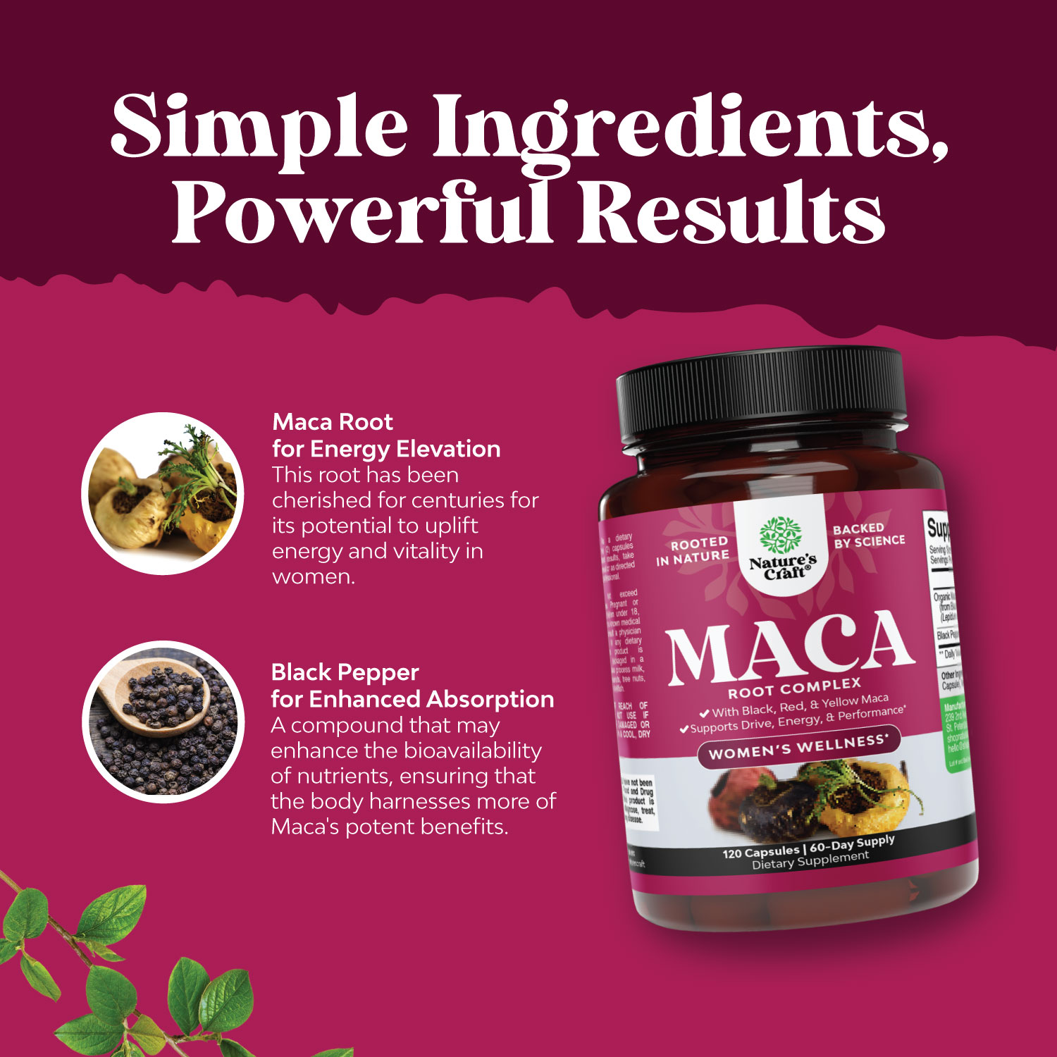 Black Maca Complex Capsules For Hormone Balance, Stamina & Mood - 30/60/120 Count