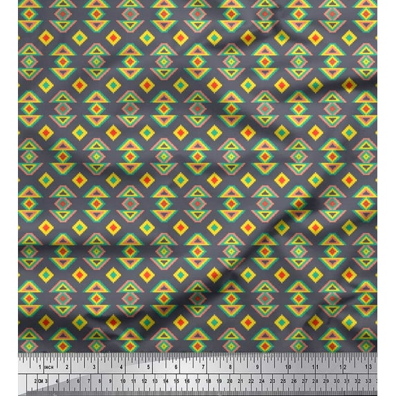 Soimoi Moss Georgette Fabric Geometric Small Print Fabric by Yard 42 Inch Wide