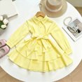 thumbnail image 3 of WXFAZCVU Girls Dresses Lapel Long Sleeved Button Down Shirt Dress Back to School Outfits Size 3-4 Years, 3 of 4