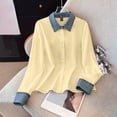 thumbnail image 4 of QASIEATN Womens Oversized Shirts Long Sleeve Mock Turtleneck V Neck Button Down Denim Pullover Shirts, 4 of 8