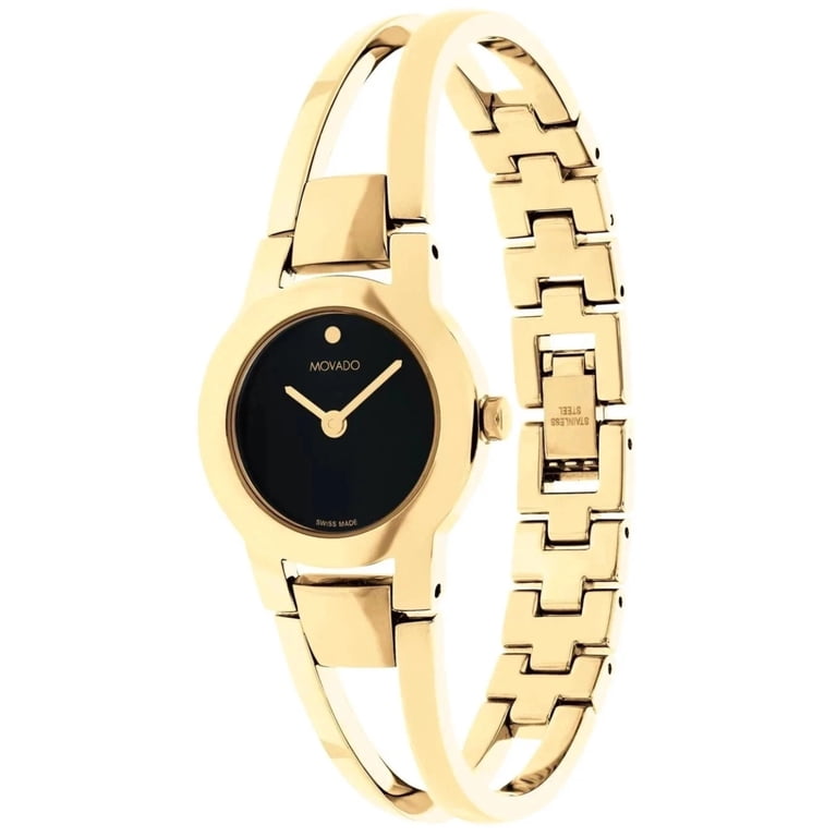 Movado Impresa Gold Bangle 0607722 Black Dial Stainless  display picture 3