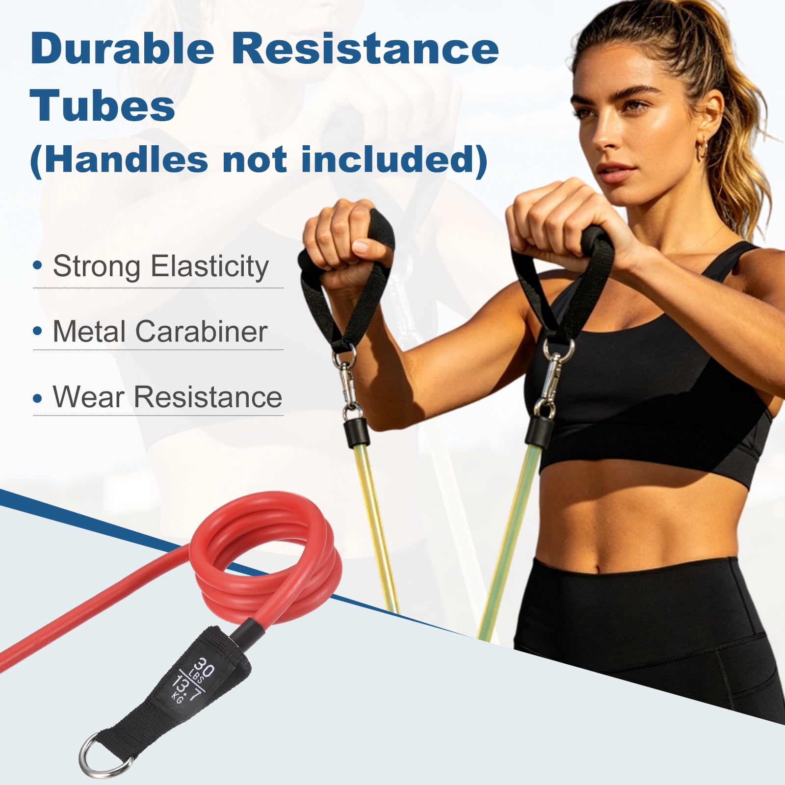Resistance Tube Band, Exercise Bands with Handles Stretch 30Lbs & 2 PCS & Latex & Red, Fitting for (Men/Women/Fitness/Strength Training/Gym Equipment/Work Out/Outdoor/Indoor)