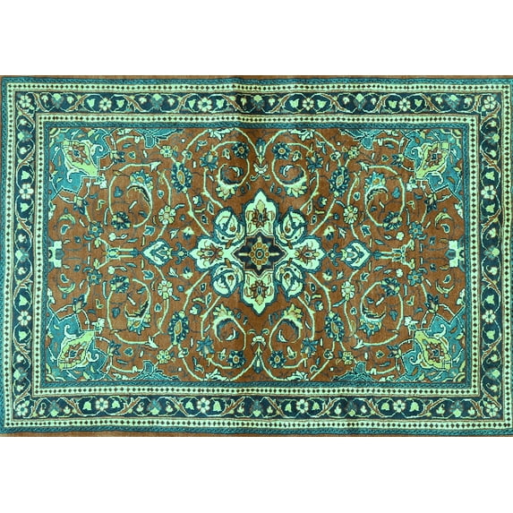 Ahgly Company Indoor Rectangle Persian Turquoise Blue Traditional Area Rugs, 5' x 8'