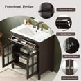 thumbnail image 5 of 30 Inch Bathroom Vanity with Ceramic Sink, Modern Freestanding Vanity with Adjustable Shelf, Tip-Out Tray, Solid Wood Legs for Small Bathroom Storage, Dark Brown, 5 of 20